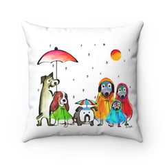 Spun Polyester Square Pillow Case - Dog with raincoat