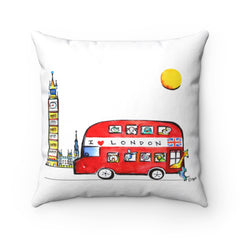 Spun Polyester Square Pillow Case - London Bus