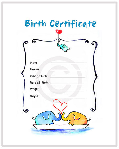 Birthcertificate - Elephant with Love